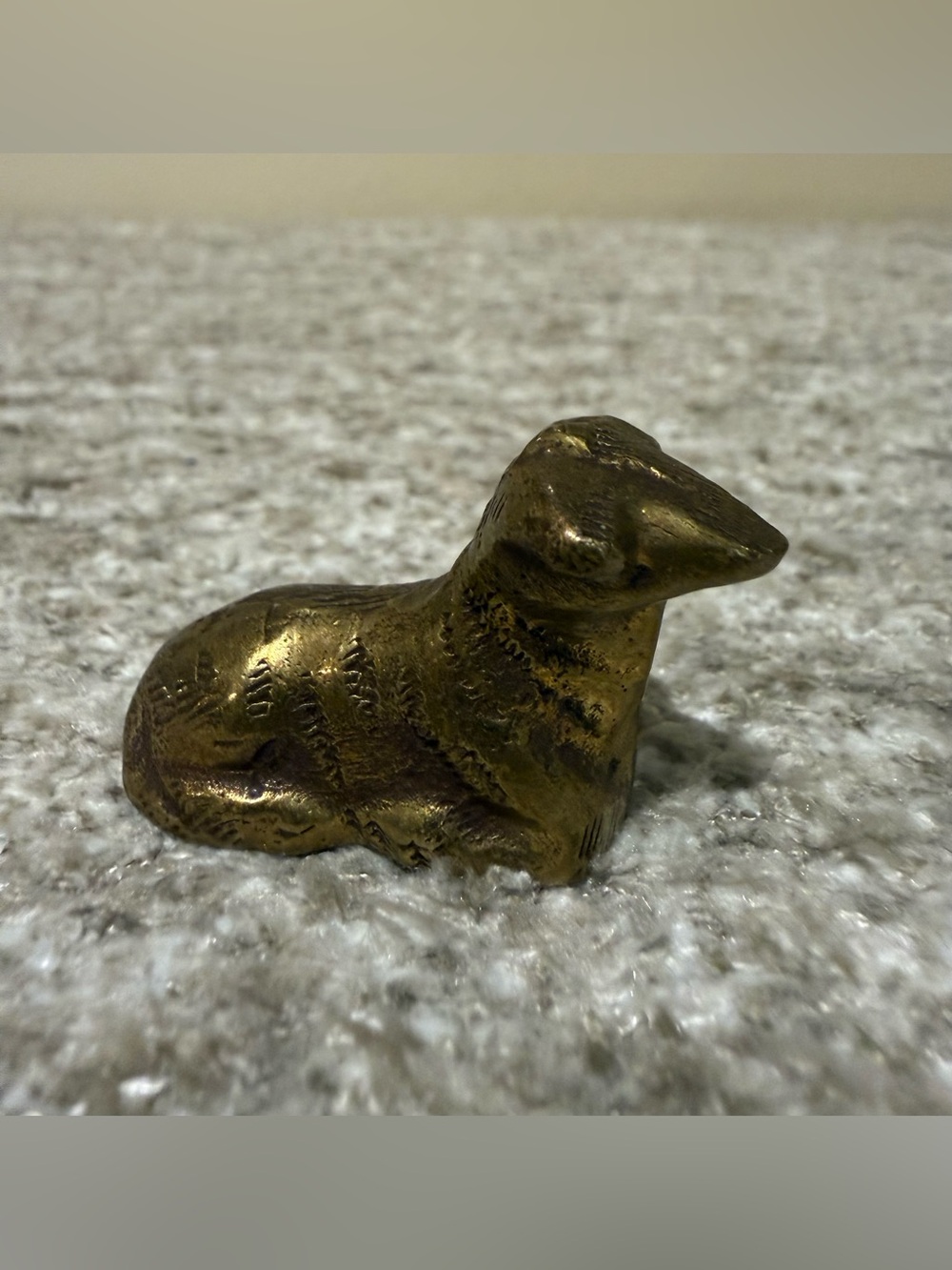 Vintage Solid Brass Miniature Recumbent Lamb Figurine, Textured Folk Art Sheep